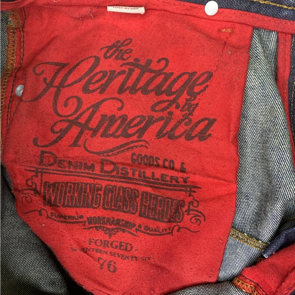The Heritage by America 1776 light acid wash deconstructed denim jeans 34/33 - Picture 9 of 13